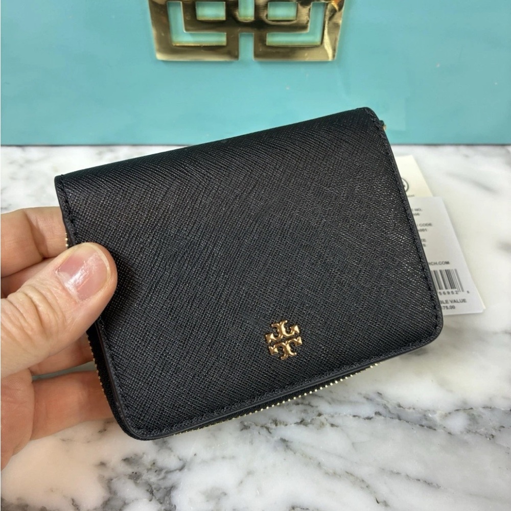 Tory Burch Black Saffiano Leather Emerson Bifold Wallet NWT - Picture 2 of 10